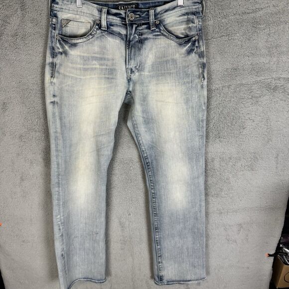 S Salvage Jeans Men's 34x33 Blue Mayhem Buckle Bootcut Denim Cowboy Light Wash - Picture 1 of 11